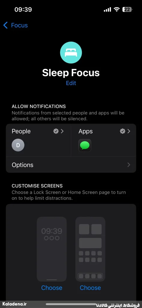 دلیل خالی شدن باتری آیفون در شب و روشهای جلوگیری از آن 7 6.customizing sleep focus mode on iphone 5