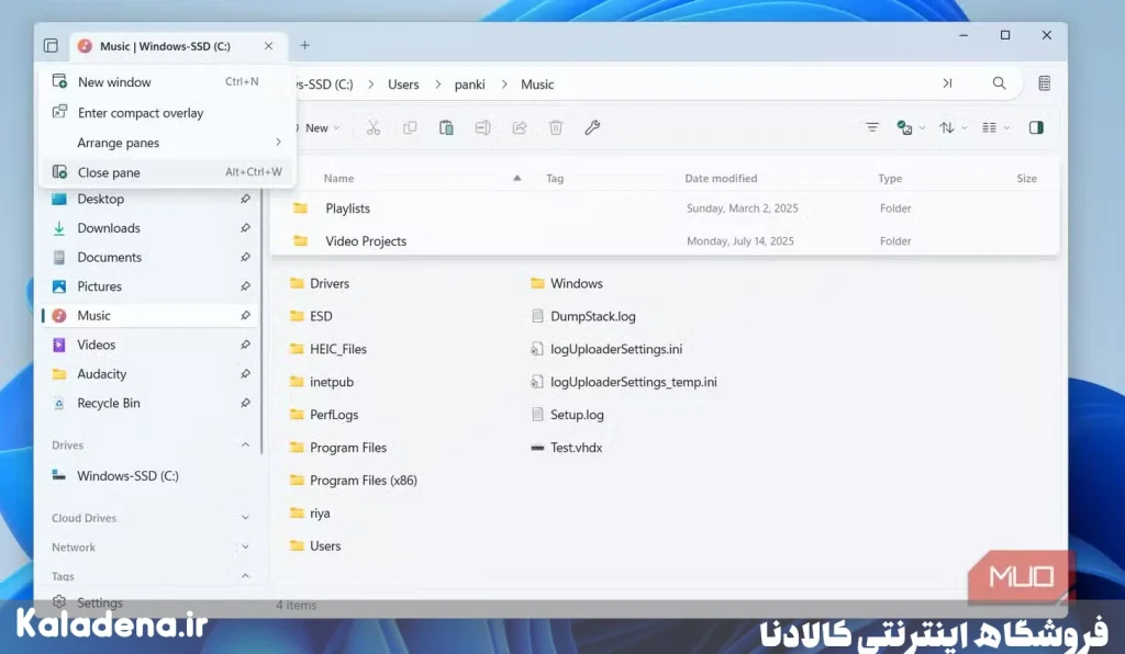 5.files app showing close pane option 5